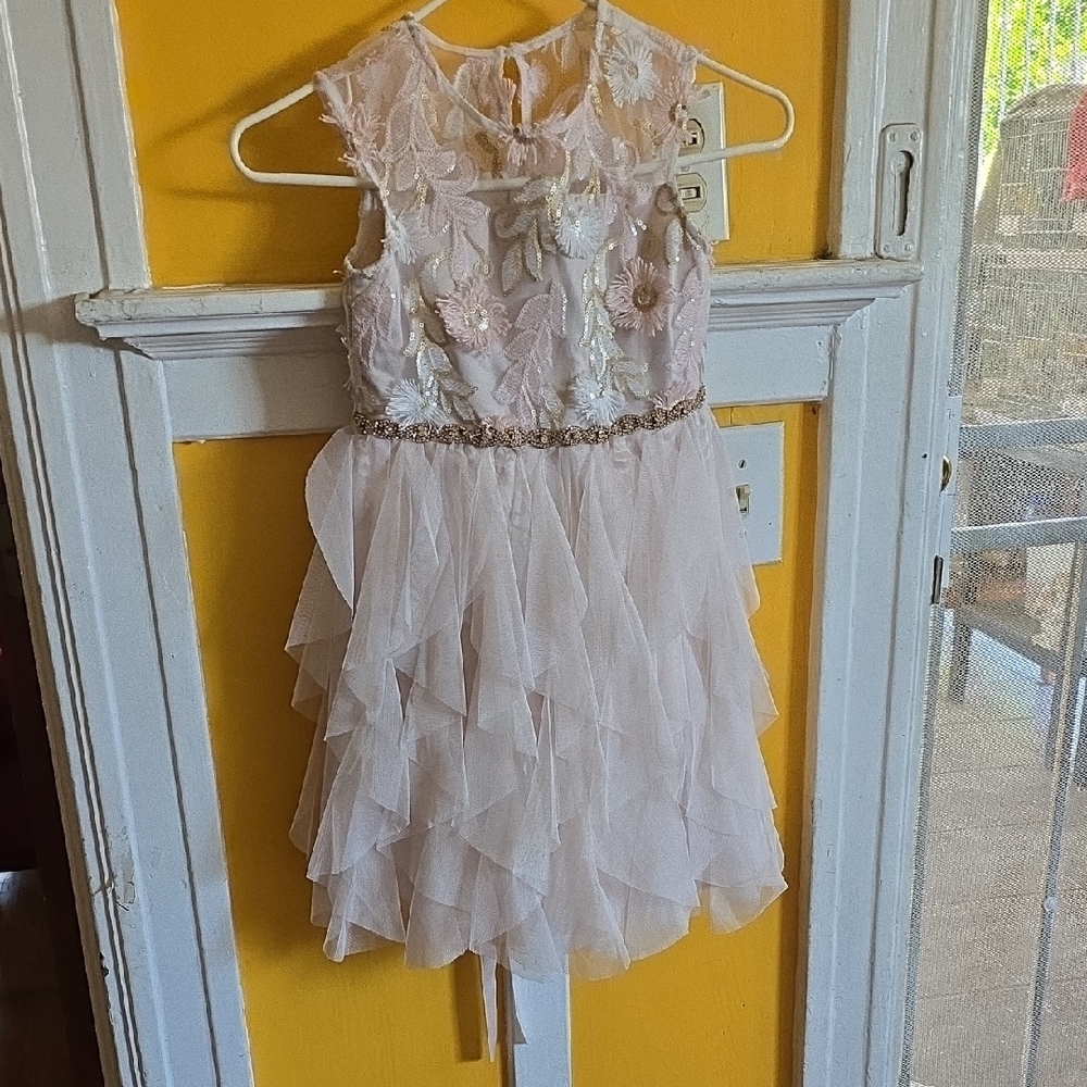 Rare Editions Cream Halter Fit and Flare Dress in size 6x